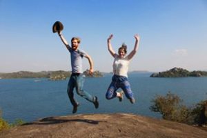 Joe & Jenna on the Jumping Stone at Saa Nane Island, Mwanza